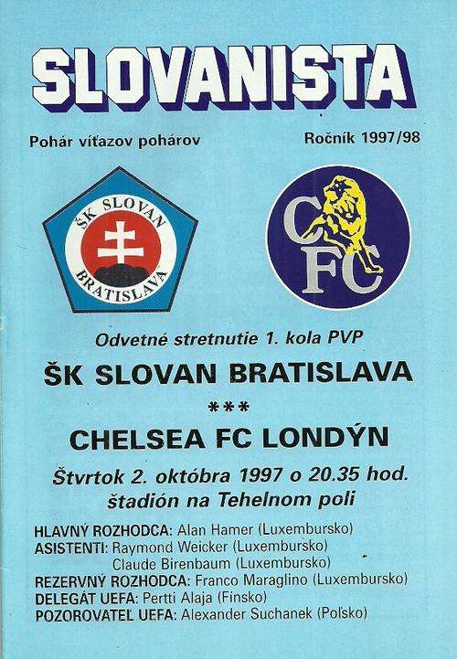 Slovan Bratislava ( Slovakia ) v Chelsea 1997/98 UEFA CWC 1st Rnd, 2nd Leg Match Programme
