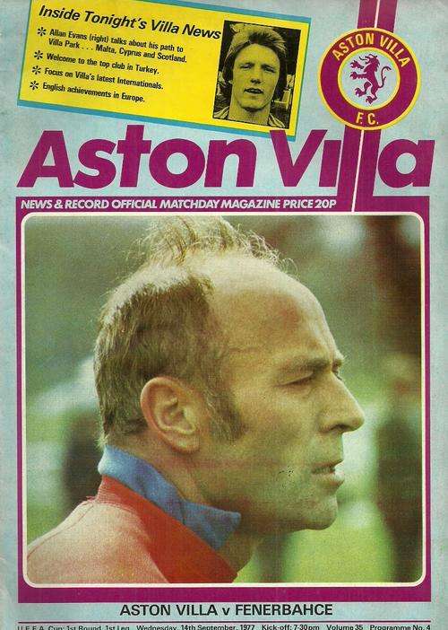 Aston Villa v Fenerbahce ( Turkey ) 1977/78 UEFA Cup 1st Rnd, 1st Leg Match Programme