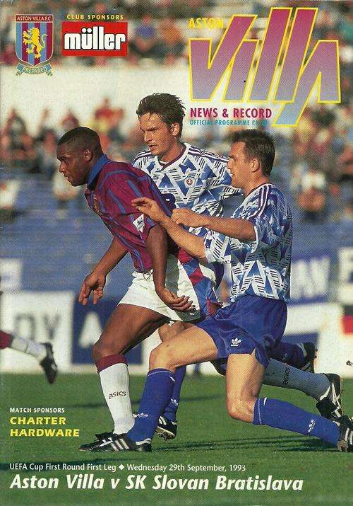 Aston Villa v Slovan Bratislava ( Slovakia ) 1993/94 UEFA Cup 1st Rnd, 1st Leg Match Programme