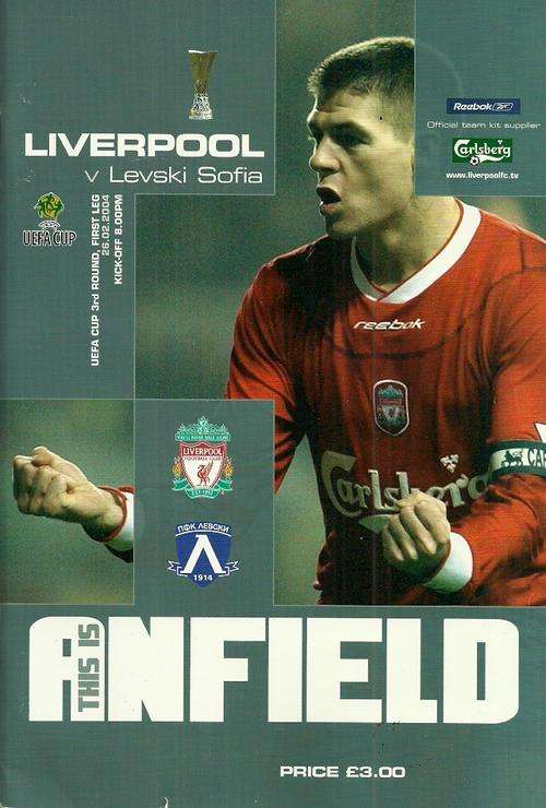 Liverpool v Levski Sofia ( Bulgaria ) 2003/04 UEFA CUP 3rd, Rnd 1st Leg  Programme