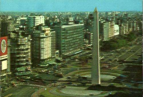 Panoramic view of the Republic Square and Obelisk, Buenos Aires - Argentina Postcard