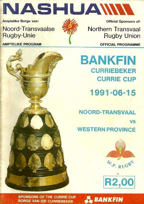Northern Transvaal v Western Province 1991 Currie Cup Match Programme