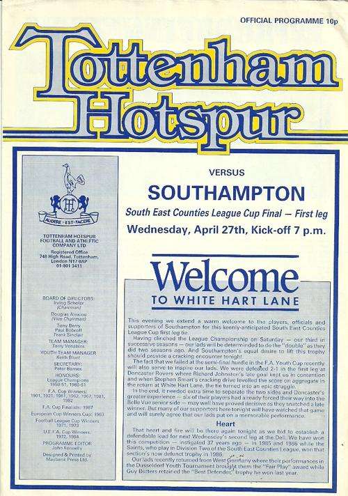 Tottenham Hotspur v Southampton 1987/88 SE Counties League Cup Final, 1st Leg Match Programme