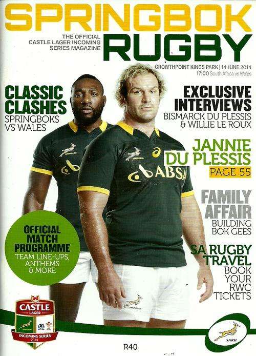 South Africa v Wales 2014 1st Test Match Programme
