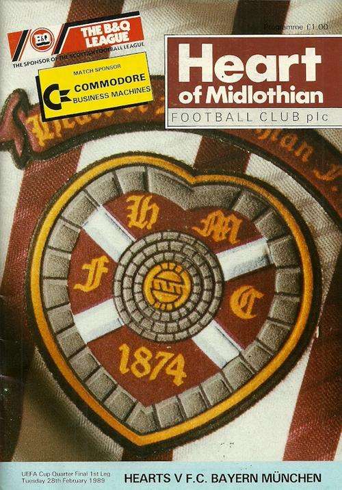Hearts ( Scotland ) v Bayern Munich 1988/89 UEFA Cup 1/4 Final, 1st Leg Programme
