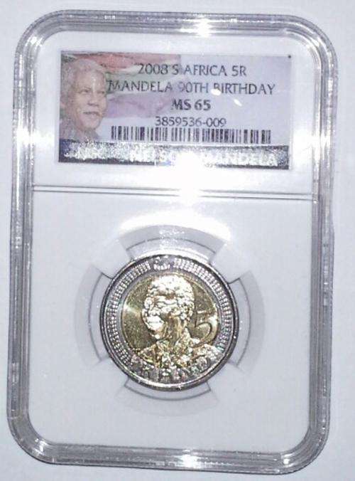 2008 Mandela 90th Birthday R5 Coin NGC Graded MS65 - Mandela Label