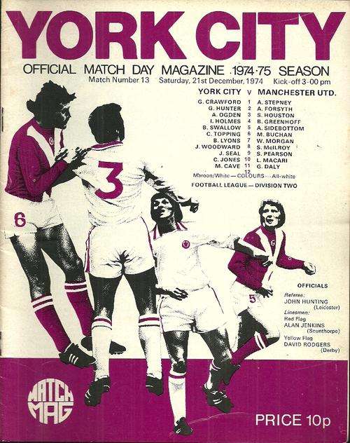 York City v Manchester United 1974/75 Division 2 Match Programme