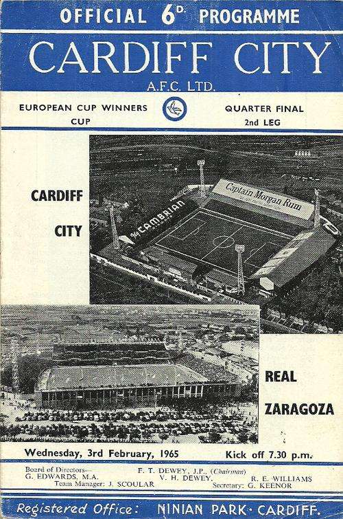 Cardiff City v Real Zaragoza ( Spain ) 1964/65 UEFA CWC 1/4 Final, 2nd Leg Programme