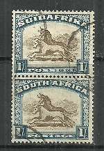 Union of South Africa 1930 - 1945 Definitive Issue 1/. Pair of Used Stamps SACC # 49