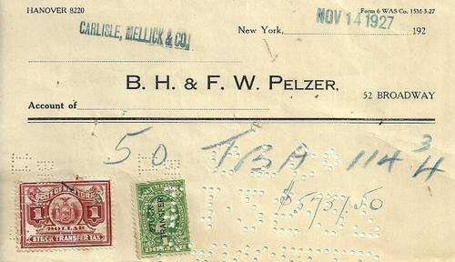 USA - 1927 Share Transfare Receipt with Revenue Stamps