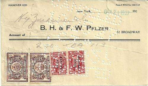 USA - 1927 Share Transfare Receipt with Revenue Stamps