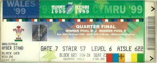 Wales v Australia 1999 Rugby World Cup Quarter Final Match Ticket