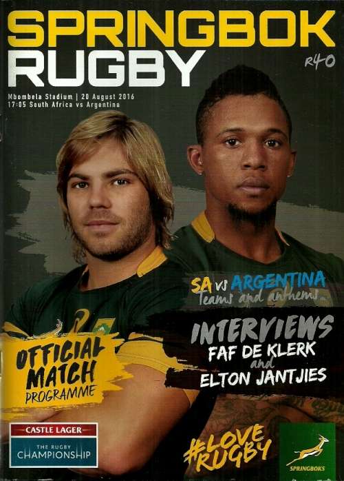 South Africa v Argentina 2016 Rugby Championship Match Programme