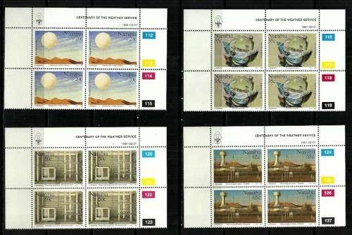 Namibia - 1991 Centenary of the Weather Service Complete Set of Control Blocks of 4 MNH