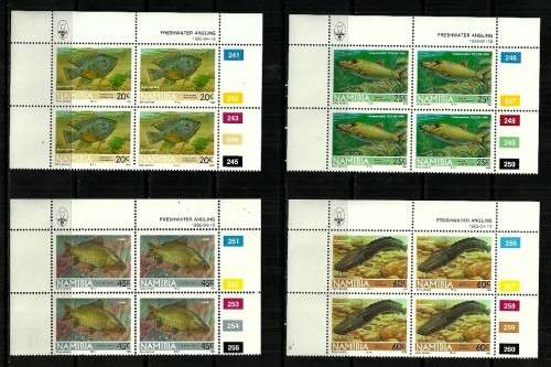 Namibia - 1992 Freshwater Angling Full Set of Control Blocks of 4 MNH