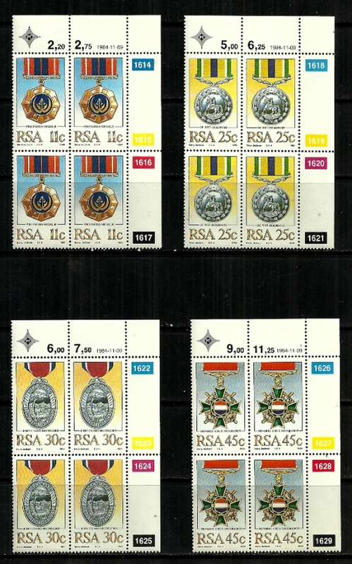 South Africa - 1984 Military Decorations Full Set of Control Blocks of 4 MNH