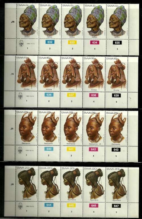 SWA - 1982 Traditional Head Dresses of SWA Full Set of Control Blocks of 4 MNH