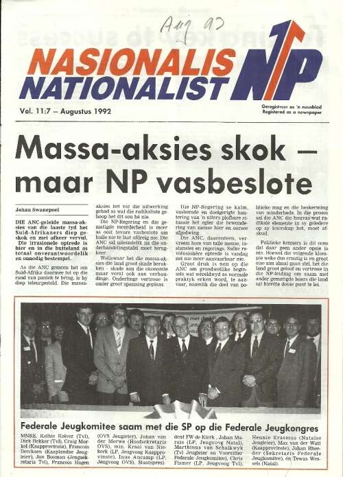 South African National Party -  Aug 1992 Newsletter