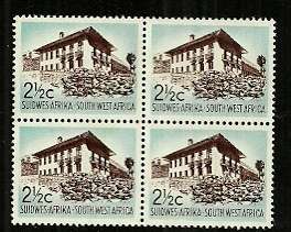 SWA 1968 - 1972 1st Definitive Issue, 2 1/2c SWA House Block of 4 MNH