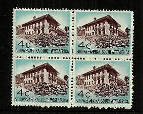 SWA 1971 1st Definitive Issue Additional Value, 4c SWA House Block of 4 MNH