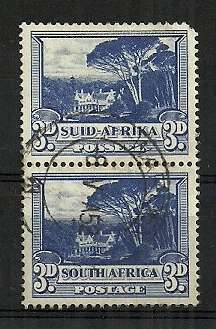 Union of South Africa - 1947-1954 Definitive Issue 3d dull blue Pair Used SACC # 116