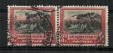 Union of South Africa - 1930-1945 Definitive Issue 3d black & red Pair Used SACC # 45