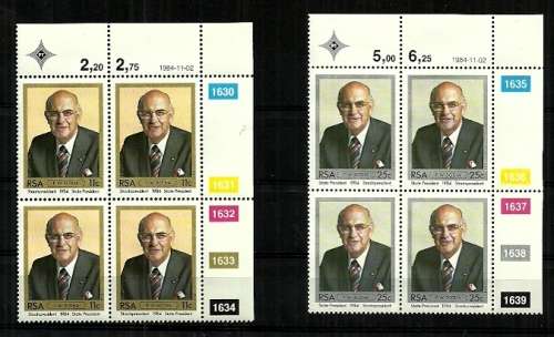 South Africa - 1984 President PW Botha Full Set of Control Blocks of 4 MNH