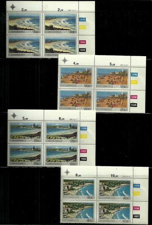South Africa - 1983 Tourism, S.A. Beaches Full Set of Control Blocks of 4 MNH