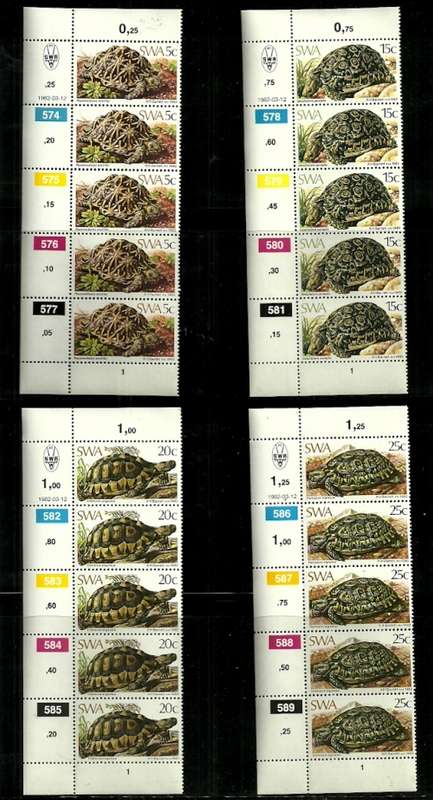SWA - 1982 Tortoises Full Set of Control Strips of 4 MNH
