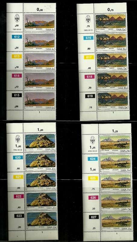 SWA - 1982 Mountains of S.W.A. Full Set of Control Strips of 5 MNH