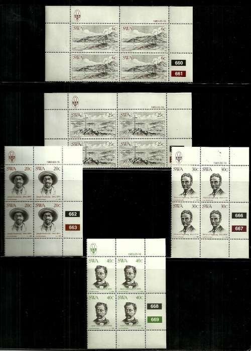 SWA - 1983 Centenary of Luderitz Full Set of Control Blocks of 4 MNH