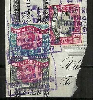Union of South Africa - 1940s King George VI Revenue Stamps Used