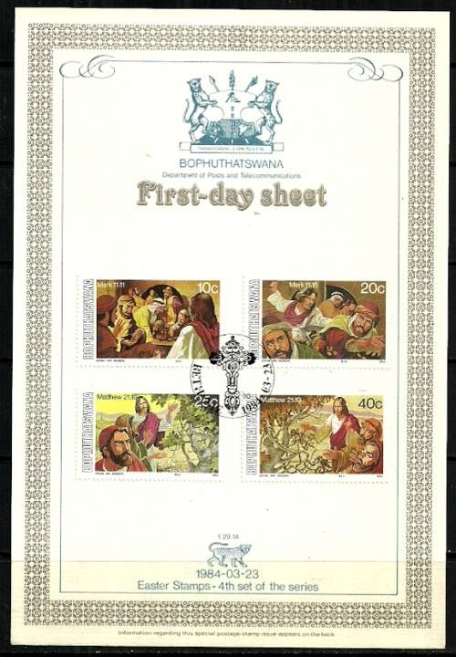 Bophuthatswana - 1984 Easter Stamps - 4th set of the series First Day Sheet