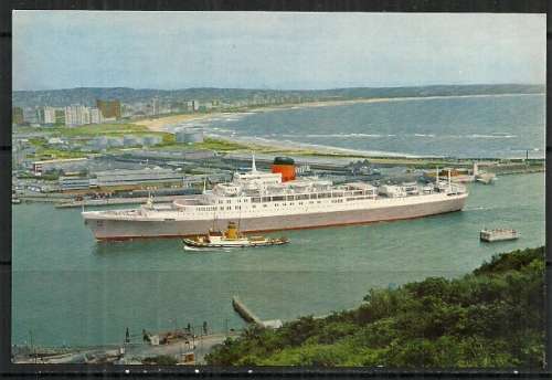 The Mailship arrives at Durban, Natal Postcard