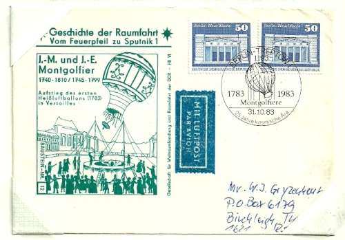 East Germany - 1983 History of Space Travel from Rocket to Sputnik Cover # 12