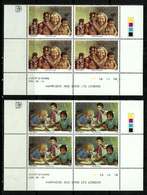 Namibia - 1996 50th Anniversary of UNICEF Full Set of 2 Control Blocks of 4s MNH