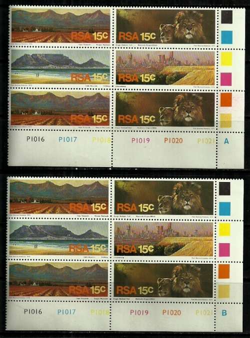 South Africa - 1975 Tourism in South Africa 2 Control Blocks of 6 A & B MNH