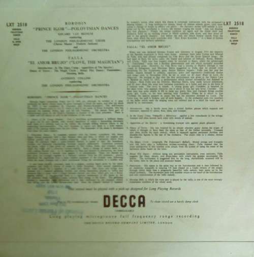Borodin : Prince Igor and Falla : El Amor Brujo LP Vinyl Record