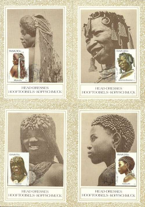 South West Africa - 1984 Traditional Headdresses Full Set of 4 Maximum Cards