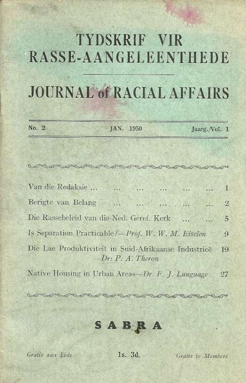 South Africa Journal of Racial Affairs - Jan 1950 Vol.1, No. 2