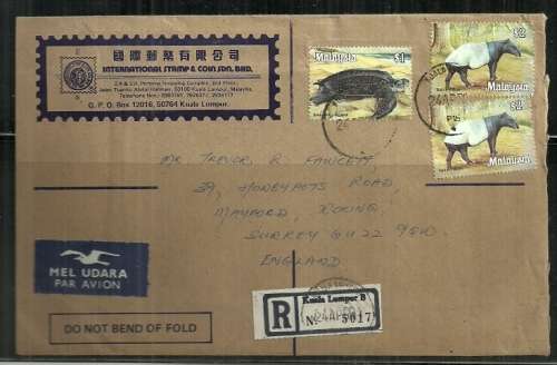 Malaysia - 1991 Registered Airmail Cover to England
