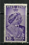 Malaya - Malacca 1948 Silver Wedding 10c MH