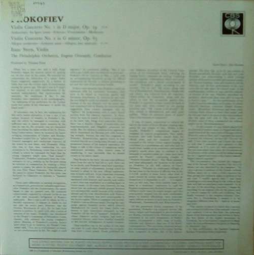 Prokofiev, Isaac Stern & Eugene Ormandy Violin Concertos LP Vinyl Record