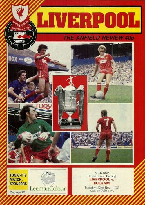Liverpool v Fulham 1983/84 League Cup 3rd Round Replay Match Programme