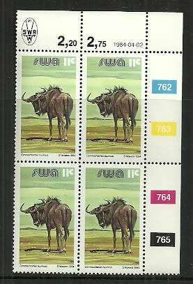 SWA - 1984 11c Additional Value to 3rd Definitive Issue Control Block of 4 MNH