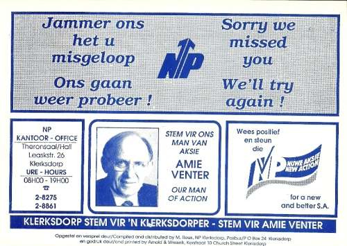 South African National Party -  1980s Hand Advert