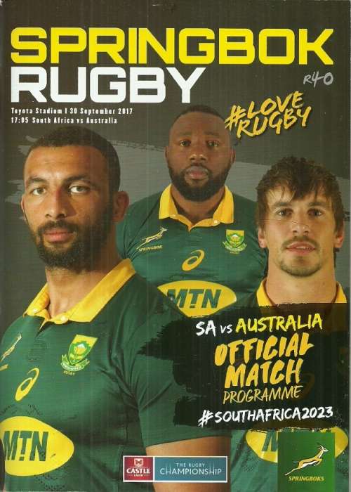 South Africa v Australia 2017 Rugby Championship Match Programme