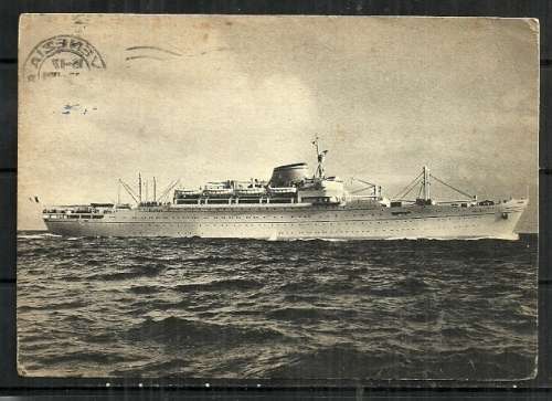 M.V. ` EUROPA ` Postcard Posted from Italy to Cape Town, South Africa