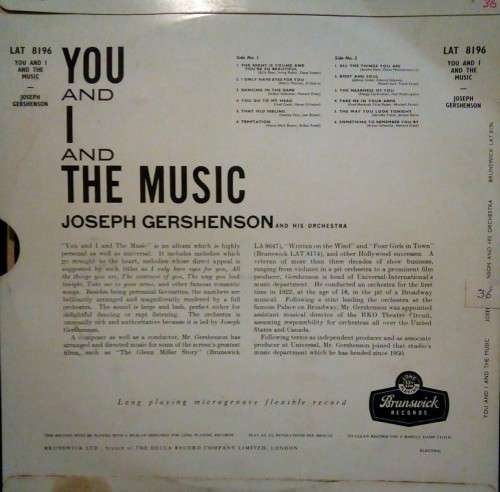 Joseph Gershenson and his Orchestra - You and I And The Music LP Vinyl Record