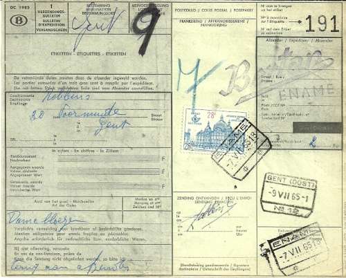 Belgium - 1960s Railway Bill with Stamp